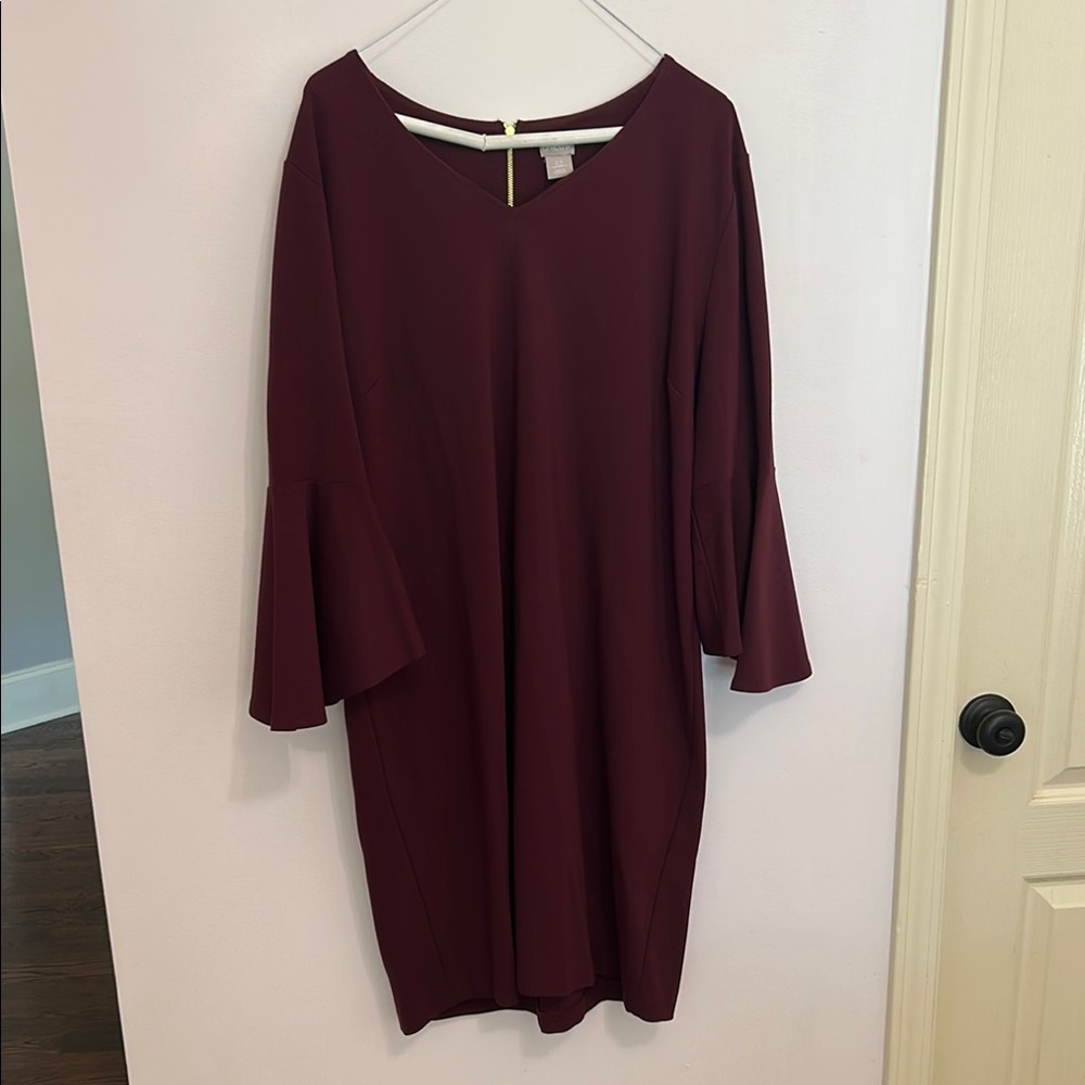 Chico's Burgundy Dress 2.5 14 Flare Sleeve